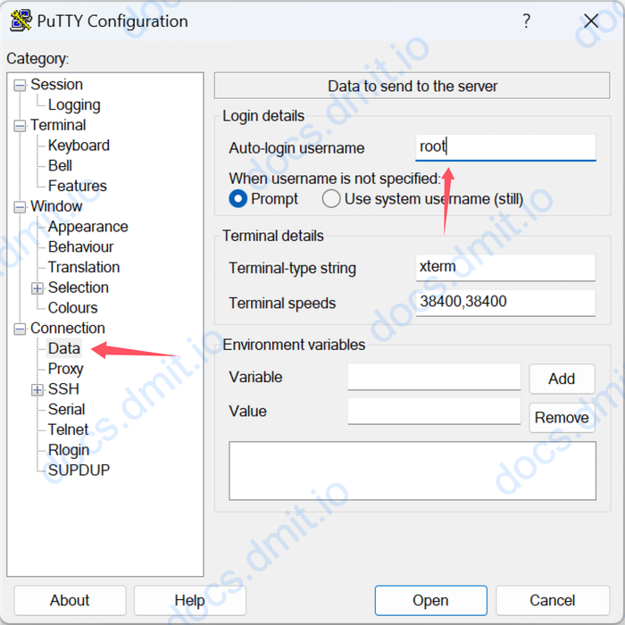 PuTTY Username